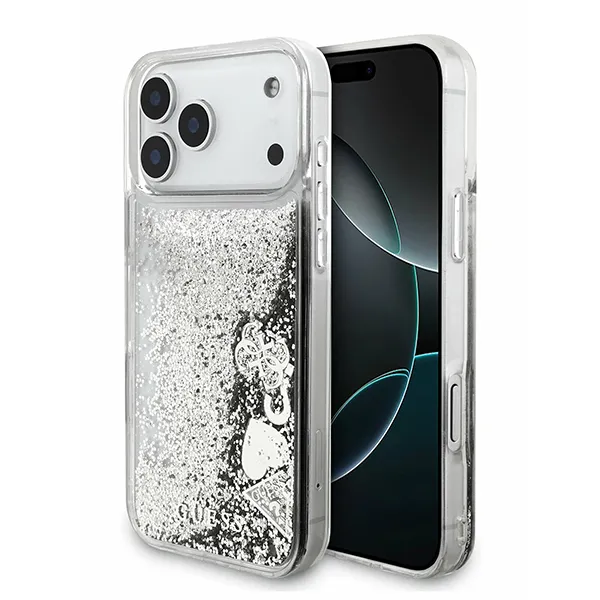 Guess для iPhone 17 Pro Max чехол Liquid Glitter Charms Hard Silver