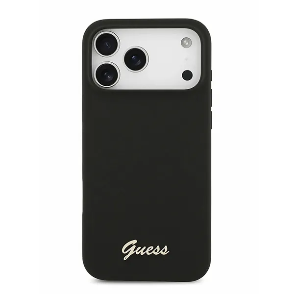 Guess для iPhone 17 Pro чехол Liquid silicone Gold metal logo & Camera Hard Black (MagSafe)