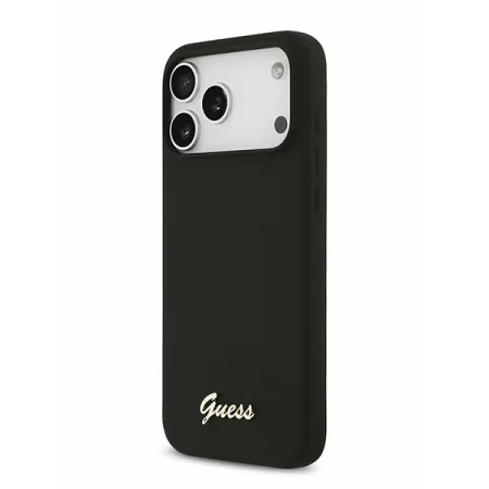 Guess для iPhone 17 Pro Max чехол Liquid silicone Gold metal logo & Camera Hard Black (MagSafe)